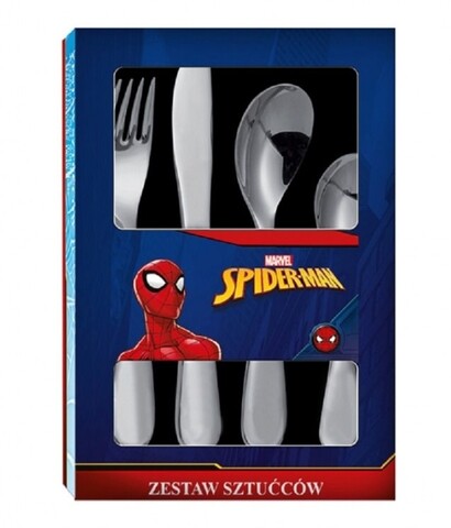 Set tacamuri 4 piese pentru copii Spiderman, Marvel, inox, argintiu