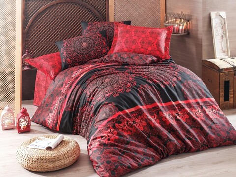 Lenjerie de pat pentru o persoana single xxl (de), 2 piese, Şehri-ala - red, eponj home, 65% bumbac/35% poliester
