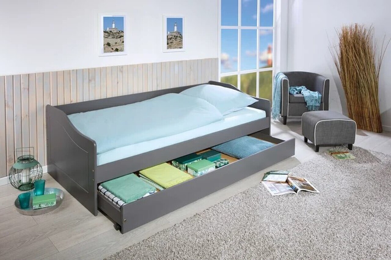 Pat multifunctional pentru o persoana, 90x200 cm, Leonie 23, Inter Link, lemn, gri - imagine 6