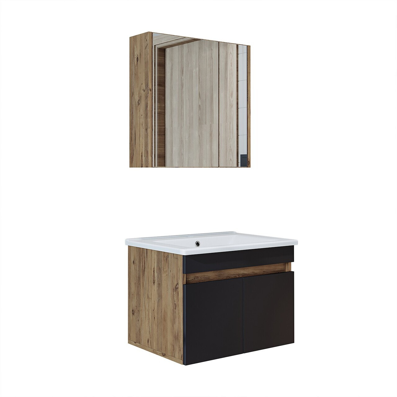 Set Dulap de Baie cu Chiuvetă și Oglindă (2 Piese), Hanah Home, 1906, MDF-LAM, Pin Atlantic / Antracit — imaginea 6