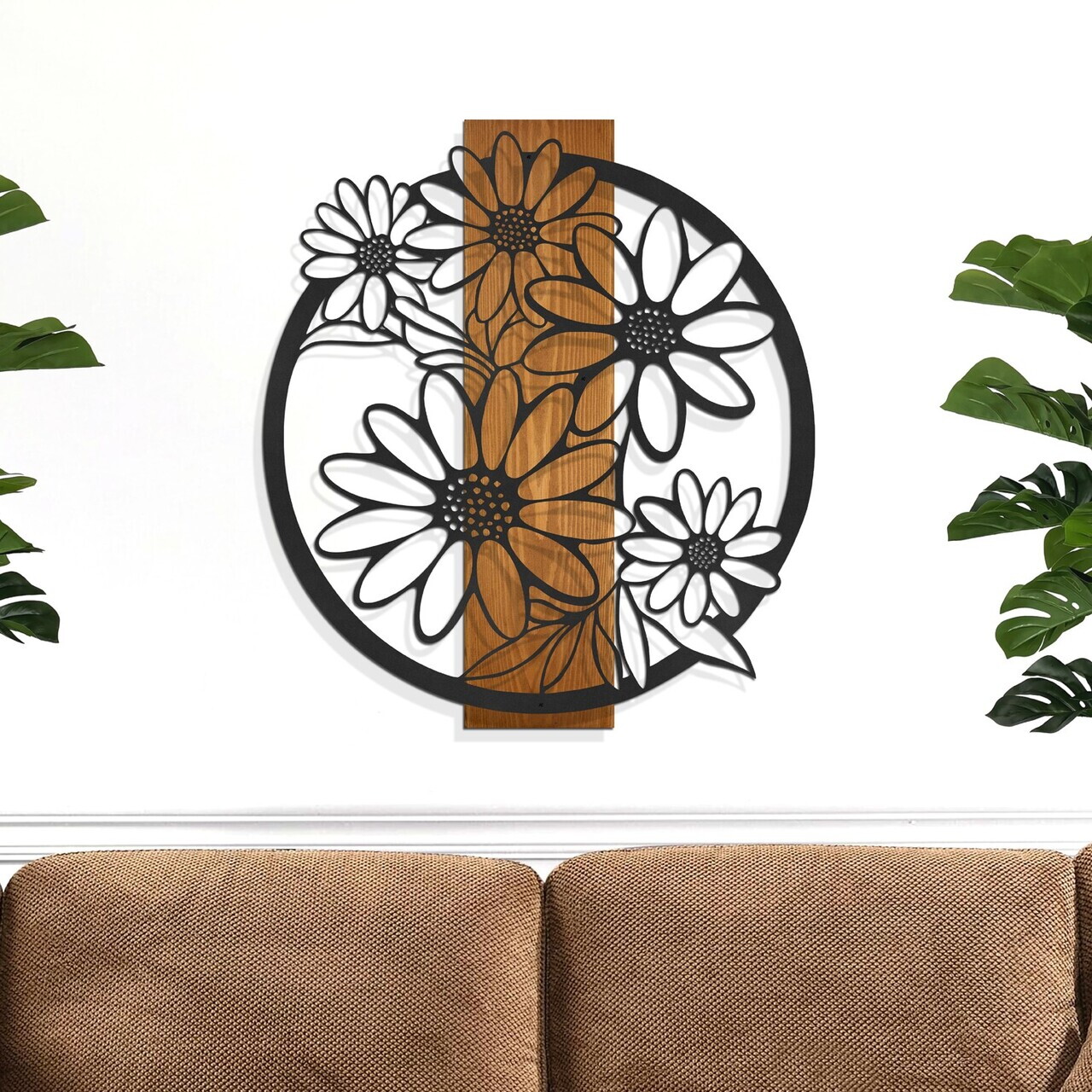 Decoratiune de perete, Marguerite, Cadru: Lemn (Grosime: 2 cm), Nuc negru — imaginea 3
