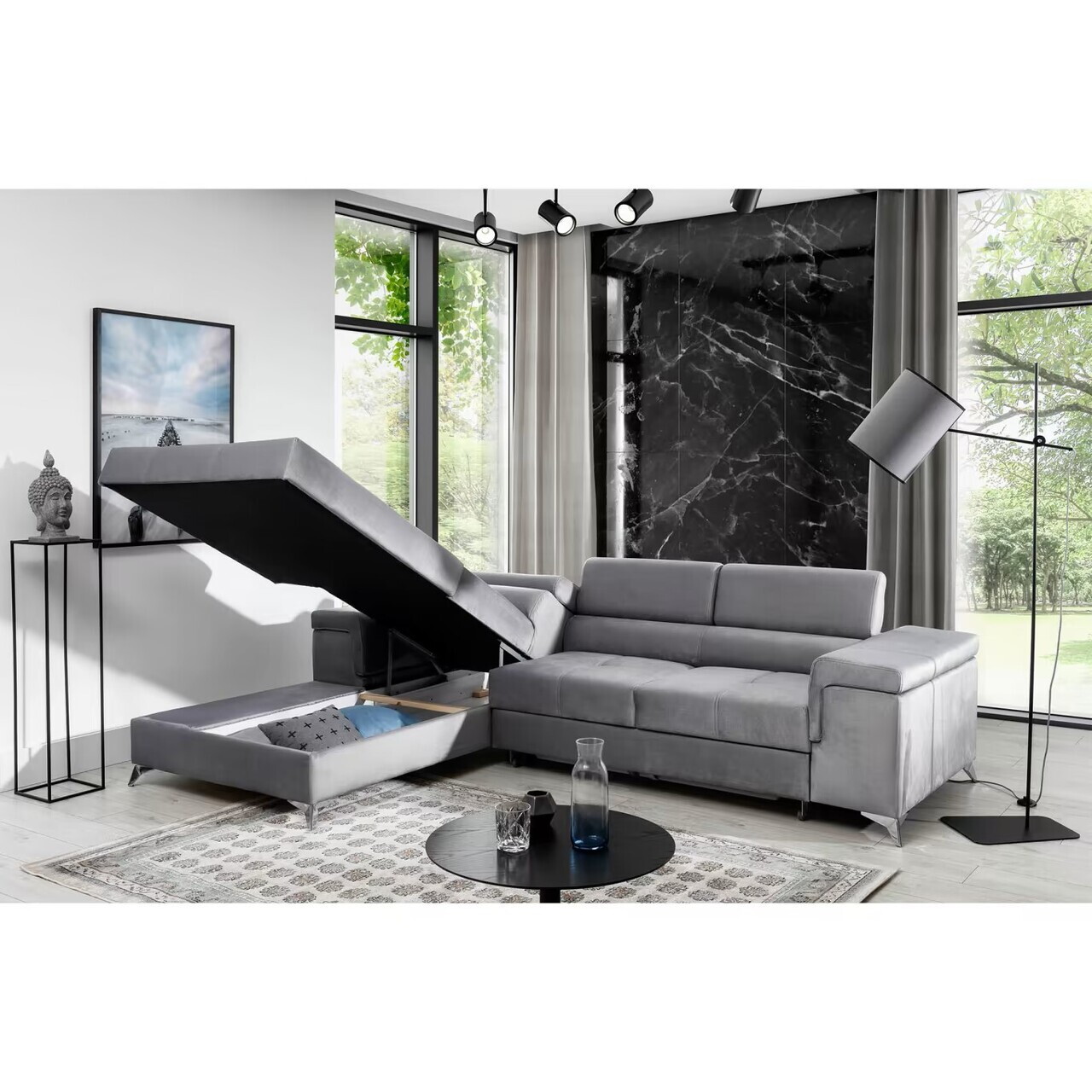 Coltar extensibil stanga 4 locuri ELTAP, RIC-LT-07KRO, Ricardo, 281x205x88 cm, lemn/poliester, negru - view 5