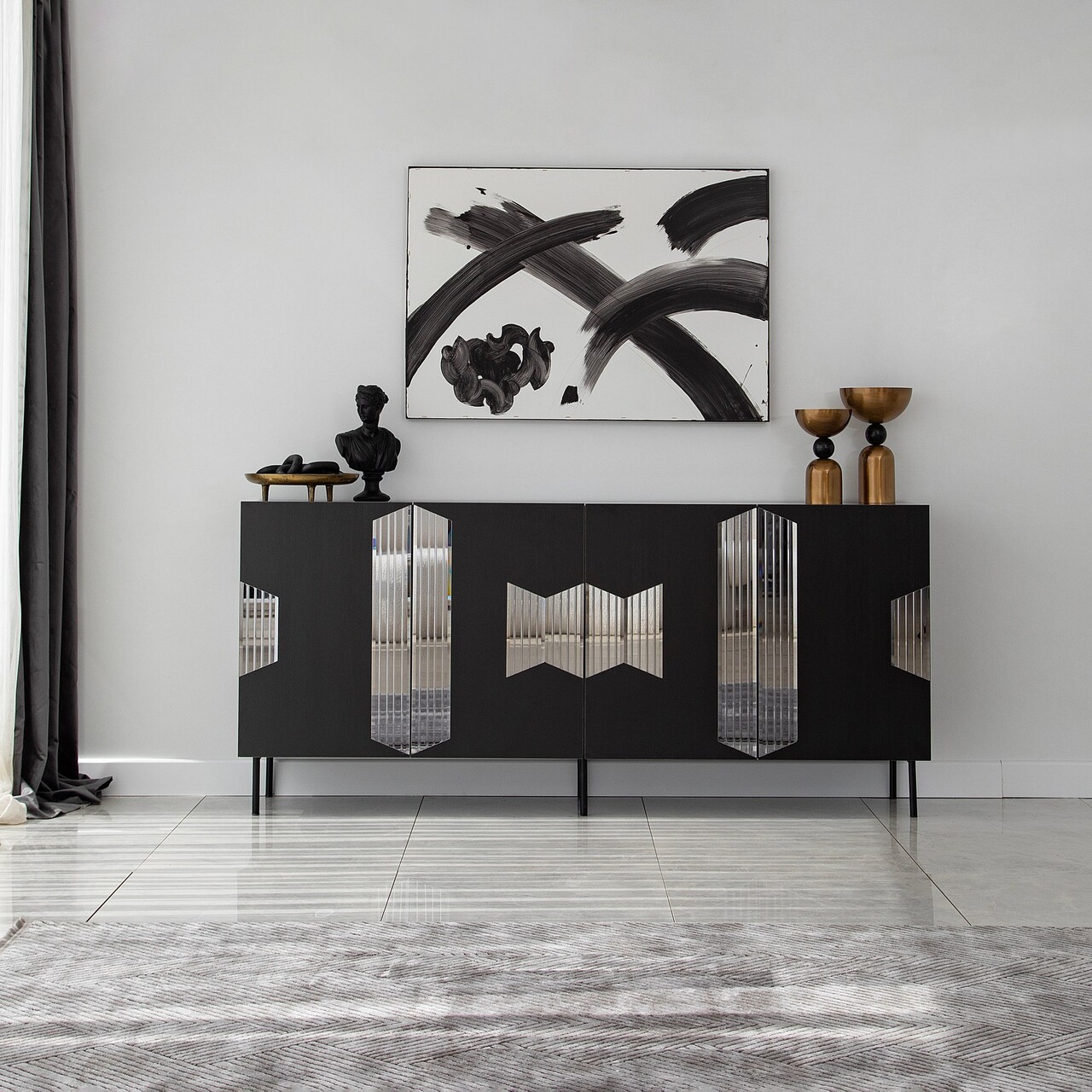 Consola, Neostill, Vienna, 180x80x40 cm, PAL, Negru / Fume - 1 | YEO