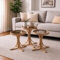 Set masute 3 piese, Hanah Home, Palm 3, LEMN MASIV DE STEJAR, Stejar