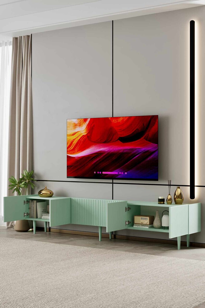 Comoda TV, Hanah Home, Capella 240, 240x50x29 cm, MDF, Verde menta - view 3