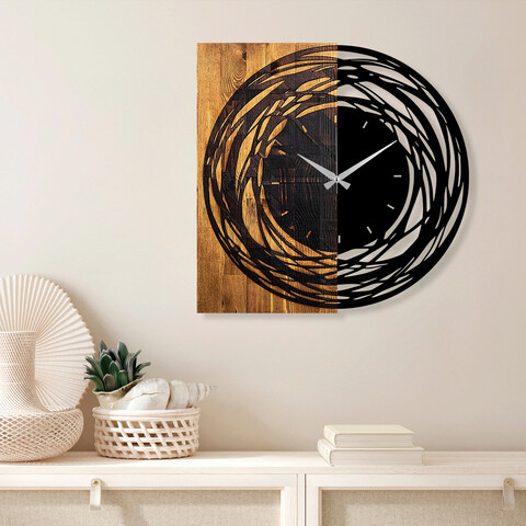 Ceas de perete, Wooden Clock 39, Lemn/metal, Dimensiune: 58 x 3 x 58 cm, Nuc deschis / Negru mezoni.ro