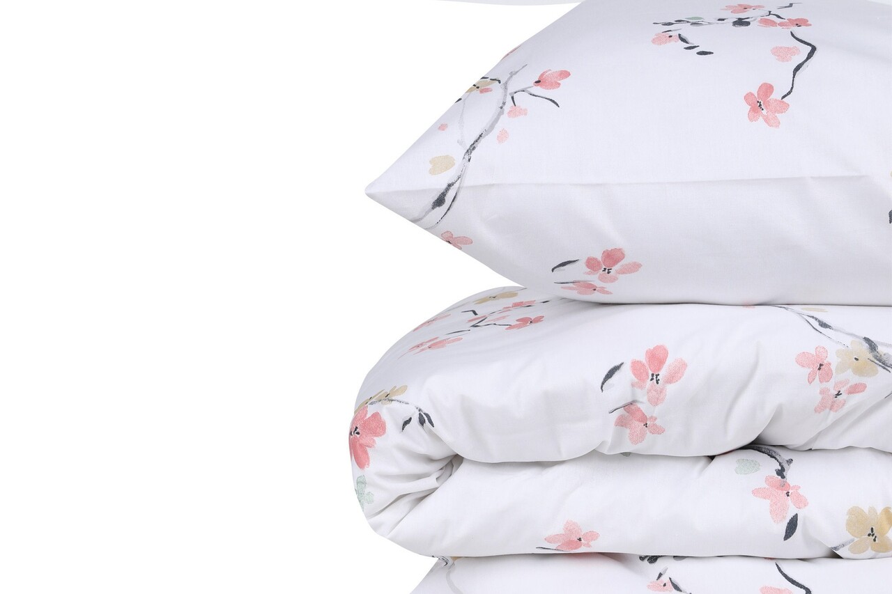 Lenjerie de pat dubla King (FR), L'essentiel Maison, Jasmine, Alb/Somon - imagine 4