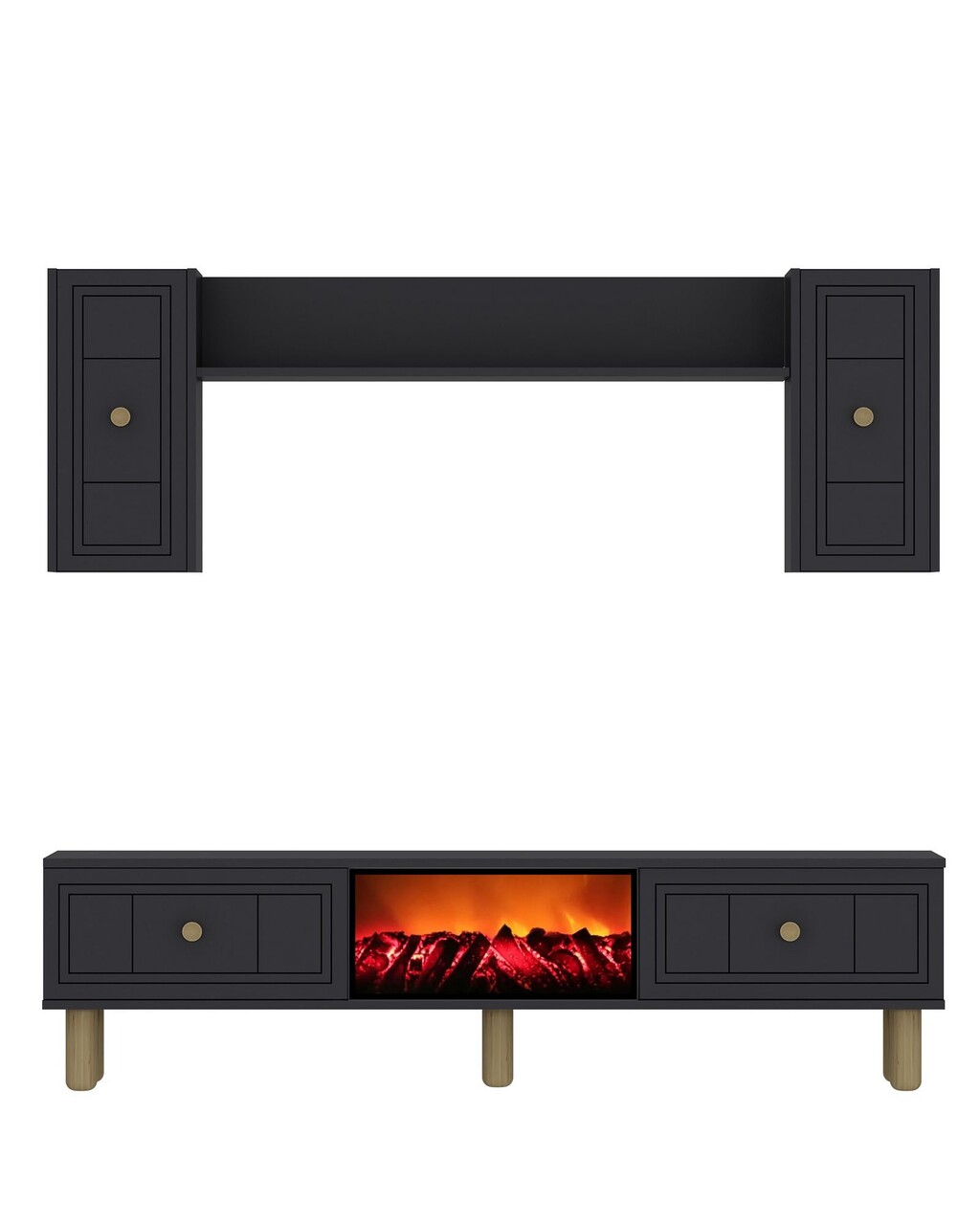 Comoda TV, Hanah Home, Dario Bohem Fireplace, 150x44.6x29.6 cm, PAL , Antracit - imagine 3