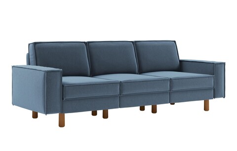Canapea 3 locuri, Atelier del Sofa, 918CMF1254, Cadru: 100% OȚEL, Albastru oceanic / Nuc