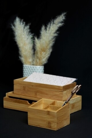 Cutie depozitare cu sertar, Wenko, Terra, 28 x 6 x 14 cm, lemn de bambus, maro