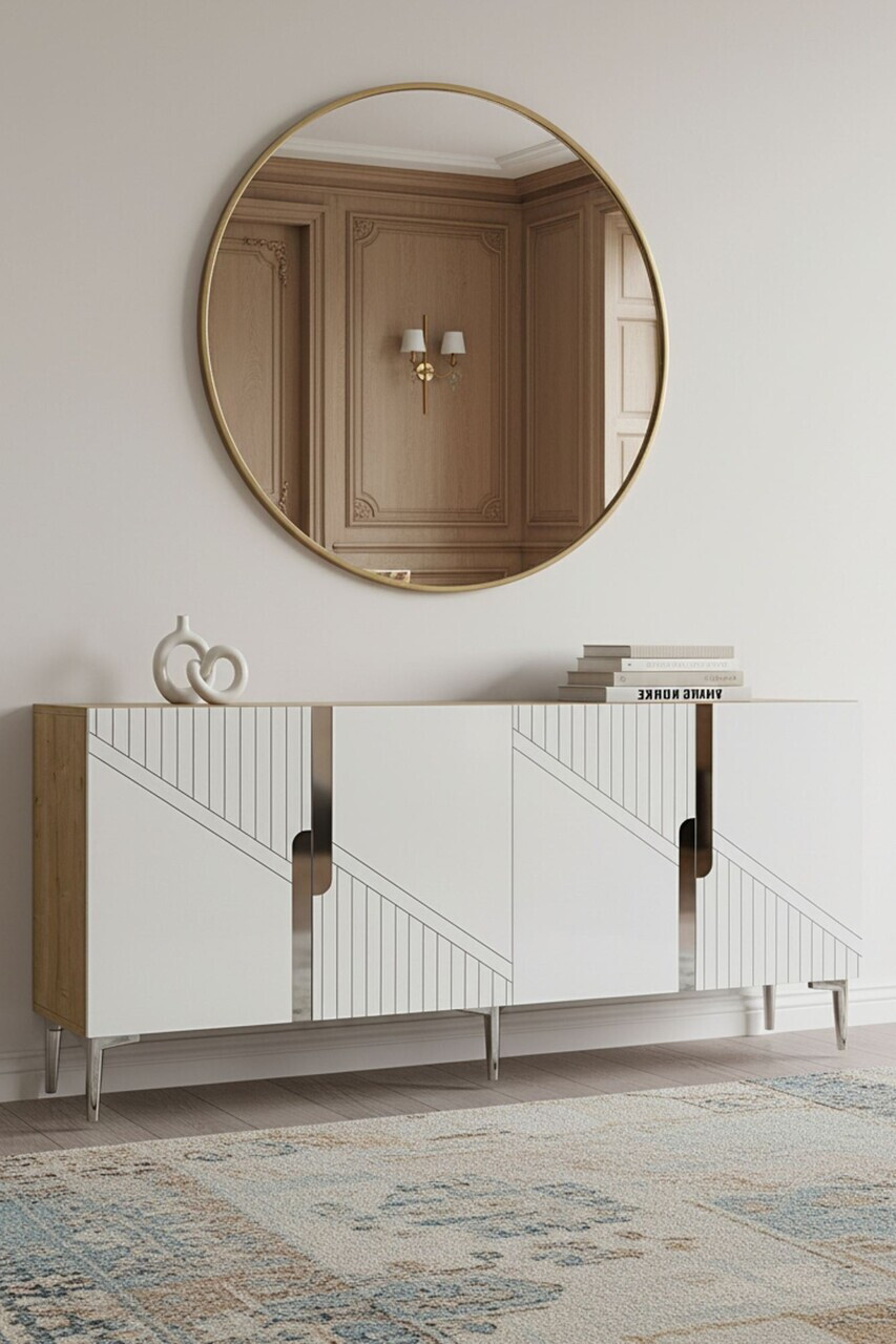 Consola, Hanah Home, Evva 150, 125x75x32 cm, Stejar Safir / Alb / Argintiu — imaginea 2
