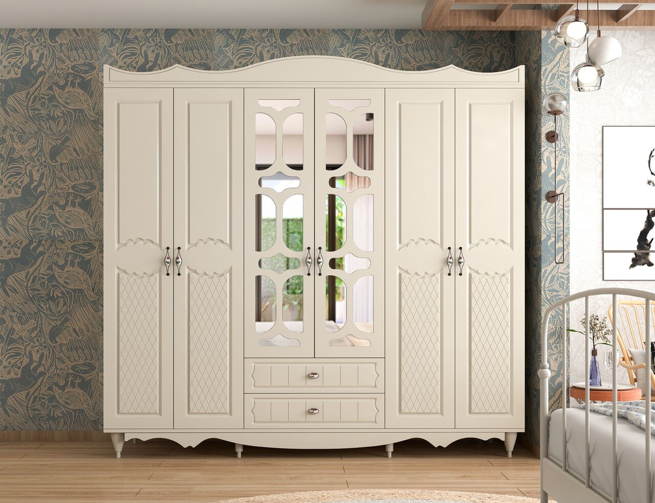Dulap pentru haine, Rabi, Rb-049, 210x190x52 cm, Alb mat - 1 | YEO