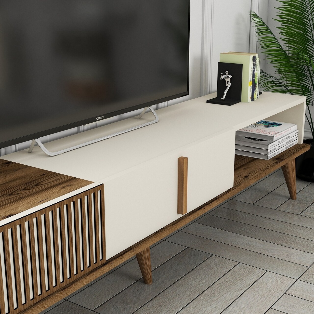 Comoda TV, Hommy Craft, Milan Alt, 180x40x35 cm, PAL, Maro/Crem - 2 | YEO