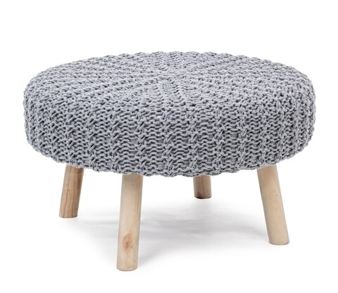 Taburet Braid, Bizzotto, Ø70x40h cm, policoton/lemn de pin, gri deschis BIZZOTTO imagine model 2022