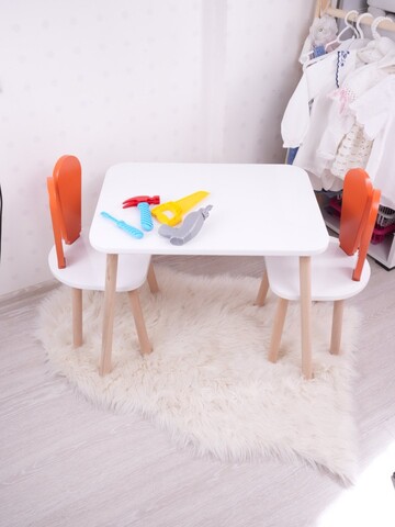 Set masa si scaun pentru copii, Bambini, Bunny One Chair Set, Portocaliu/Alb