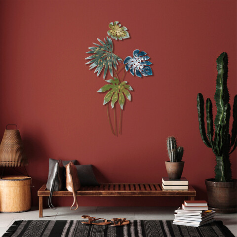 Decoratiune de perete, monstera, metal, dimensiune: 69 x 113 cm, multicolor