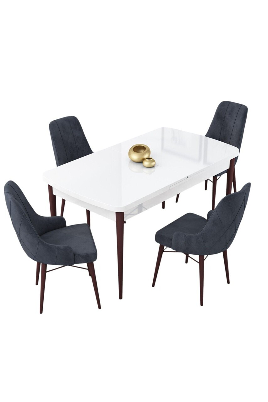 Set masa extensibila si scaune (5 piese), Hanah Home, Lia, Alb / Nuc / Antracit — imaginea 2