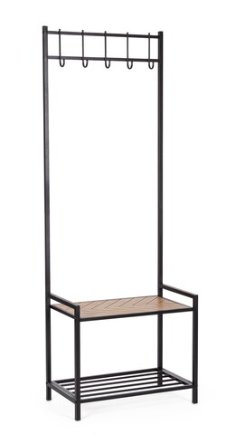 Cuier cu pantofar Haldor, Bizzotto, 64.5x37.5x180 cm, otel/MDF, negru/natural