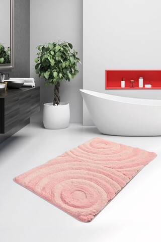 Covoraș de baie, Chilai, Wave, 60x100 cm, Fibre acrilice, Roz pudra