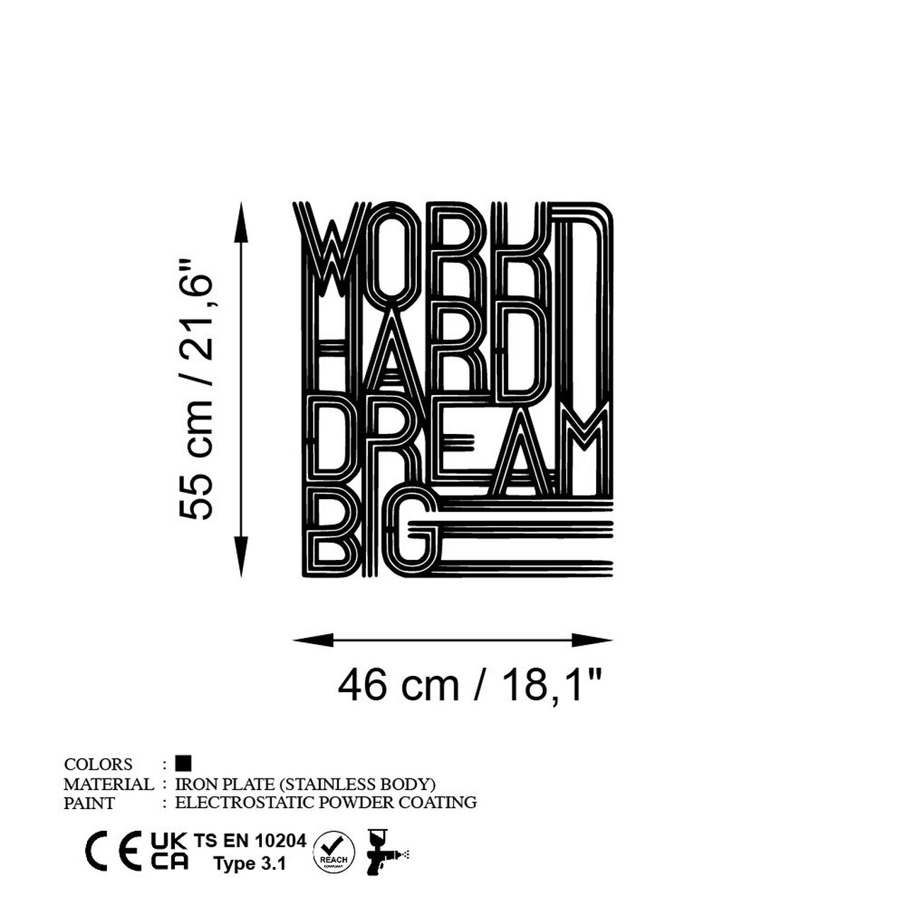 Decoratiune de perete, Work Hard Dream Big 2, Dimensiuni: 46 x 55 cm , Negru — imaginea 6