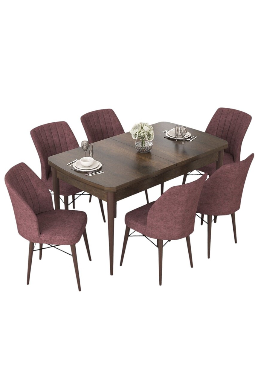 Set masa extensibila si scaune, Hanah Home, Nef, Baroc / Roz Păfuit - view 2