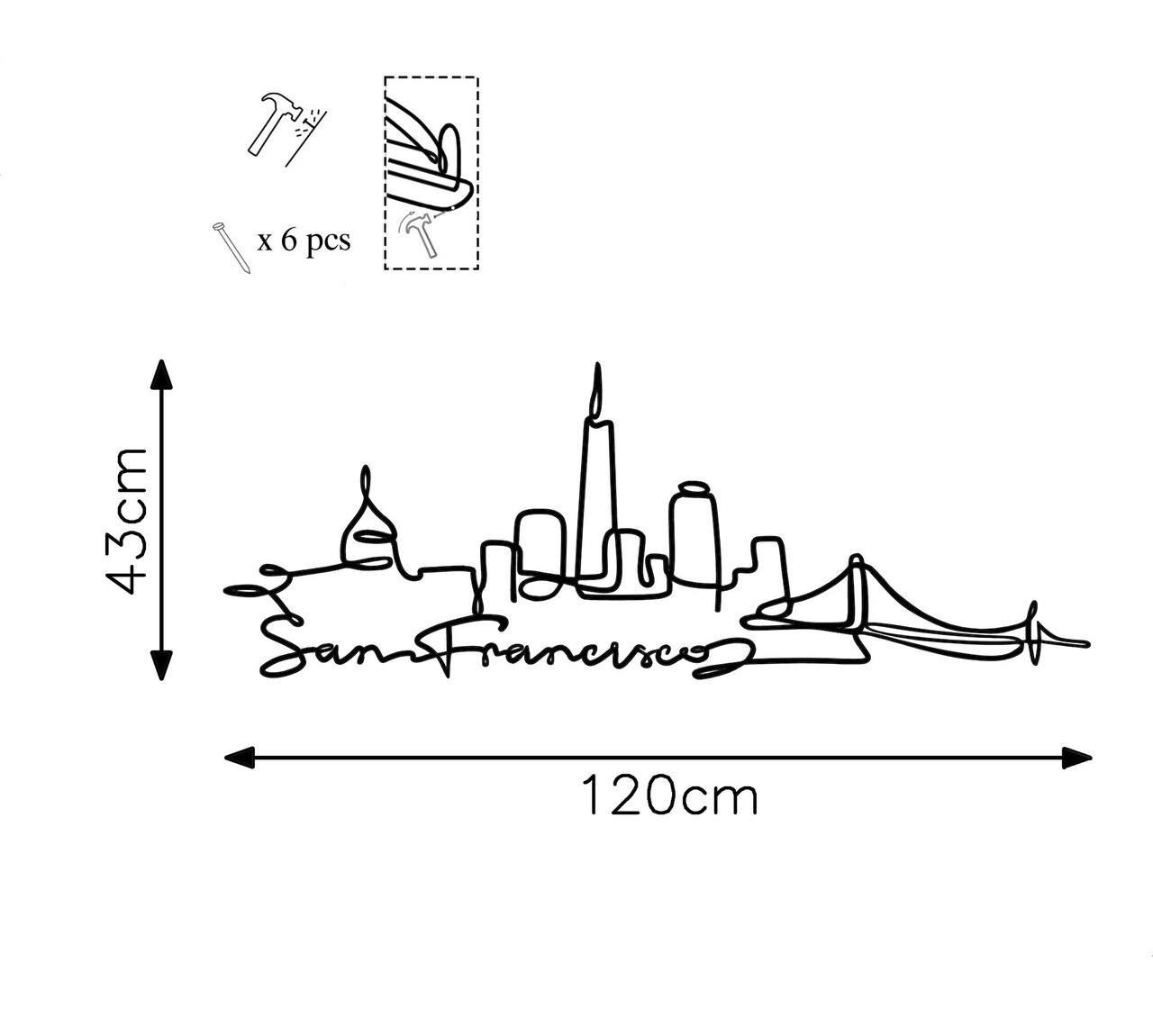 Decoratiune de perete, San Francisco, Metal, Grosime: 2 mm, Negru