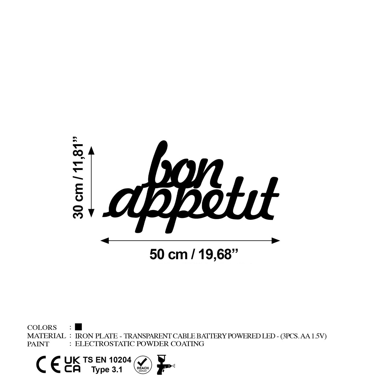 Decoratiune de perete, Bon Appetit 171, 30 x 50 cm, Negru - view 7