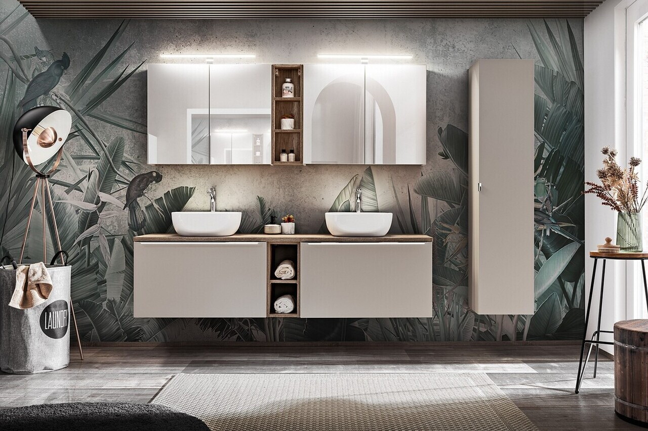 Cabinet cu oglinda si 2 usi, Santa Fe Taupe, Comad, 80x17x65 cm, PAL laminat, gri — imaginea 5