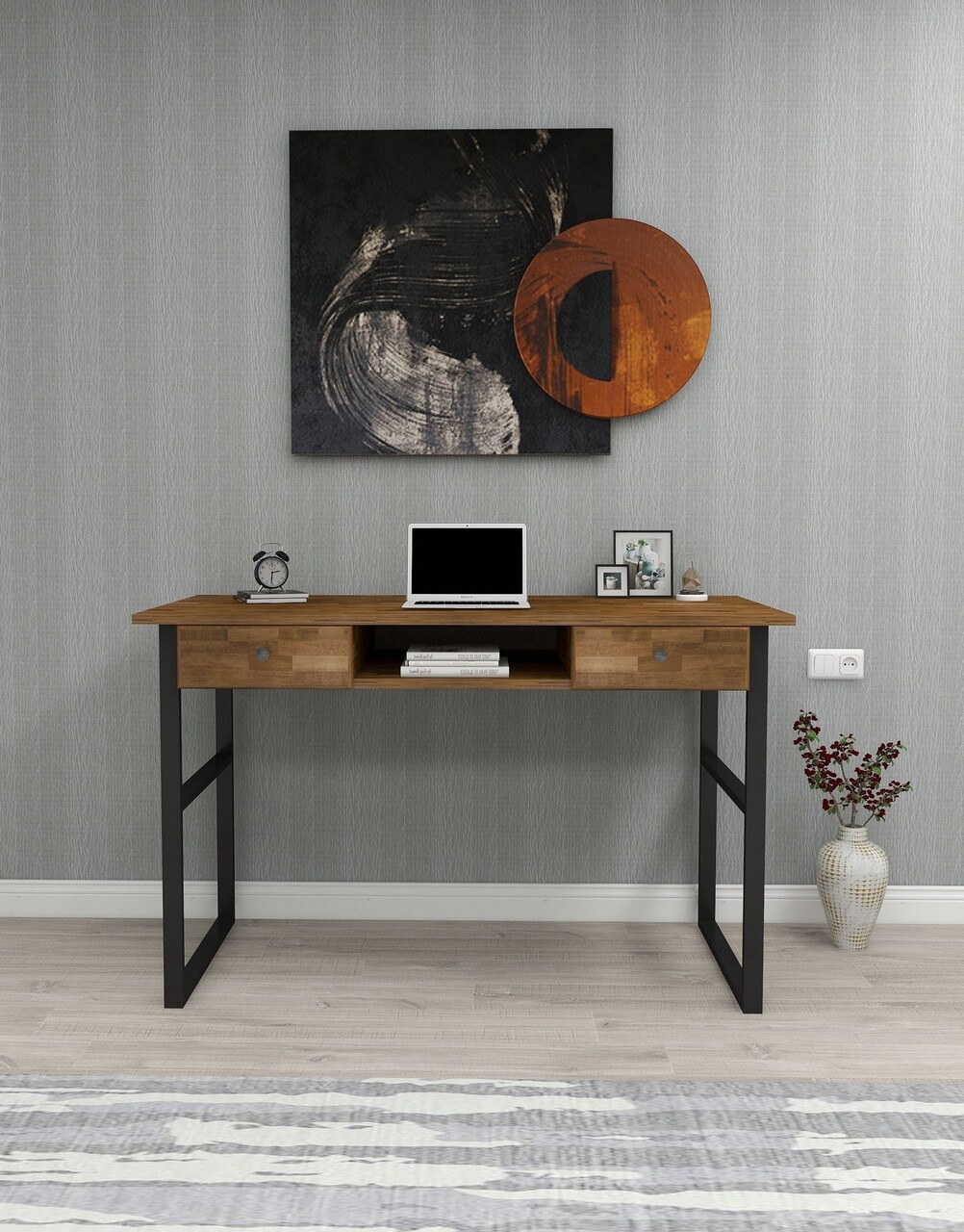Birou, Woodface, Allen, 120 x 75 x 60 cm, lemn solid de pin, nuc - 2 | YEO