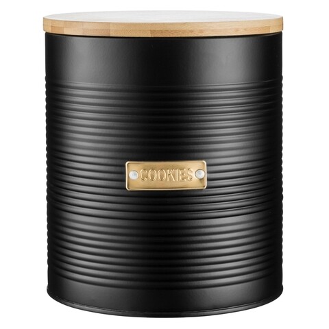 Recipient depozitare cu capac otto, 18 x 16 cm, inox/lemn, negru