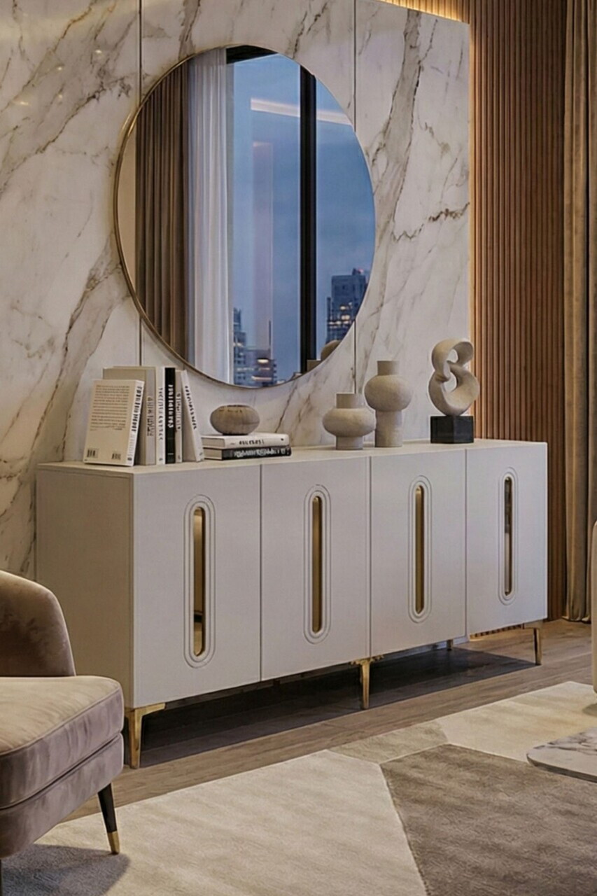 Consola, Hanah Home, Rany 180, 180x75x32 cm, Alb/Auriu — imaginea 3