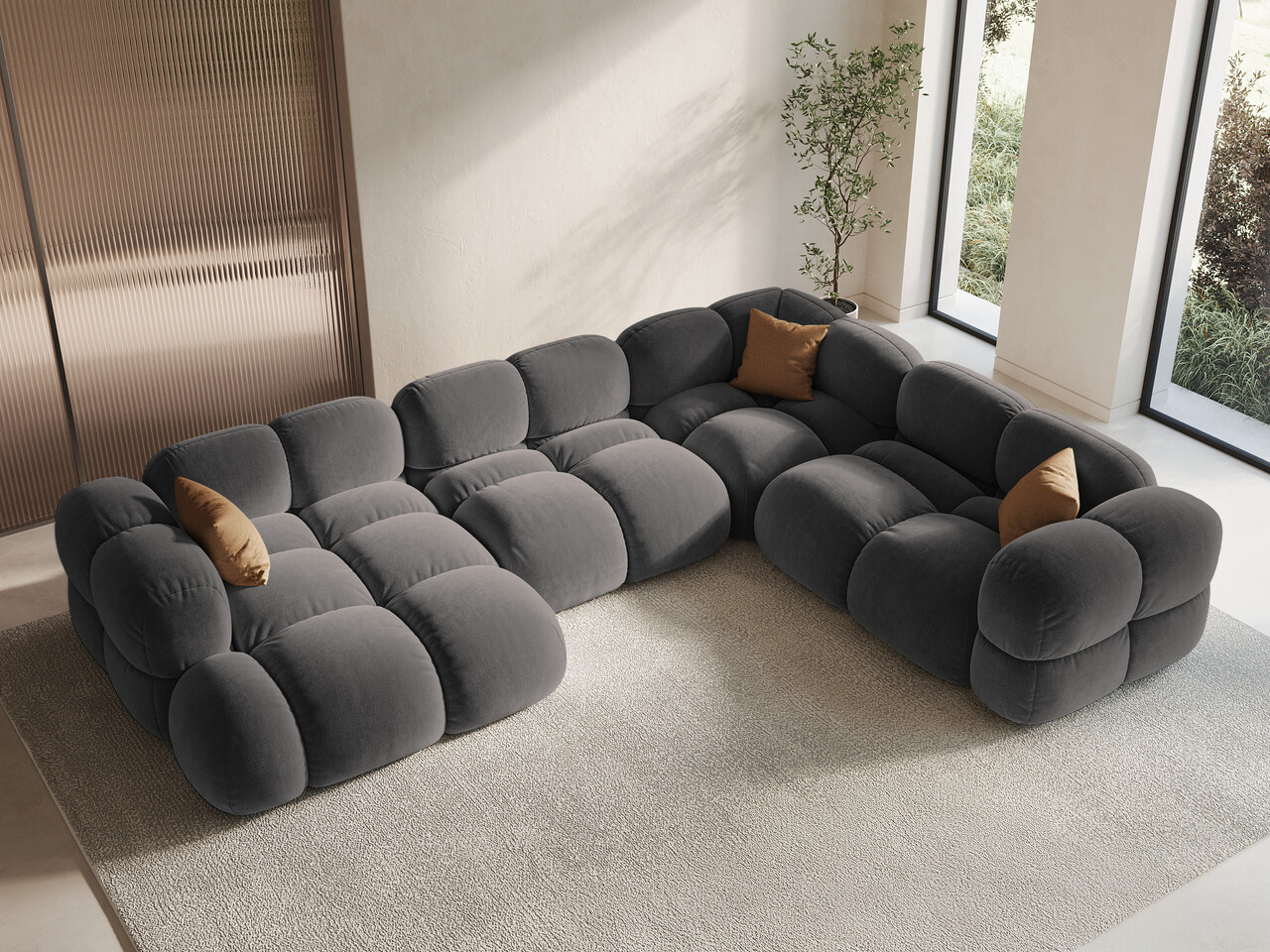 Coltar panoramic dreapta 5 locuri, Loretto, Cosmopolitan Design, 345x250x68 cm, catifea, gri - 1 | YEO