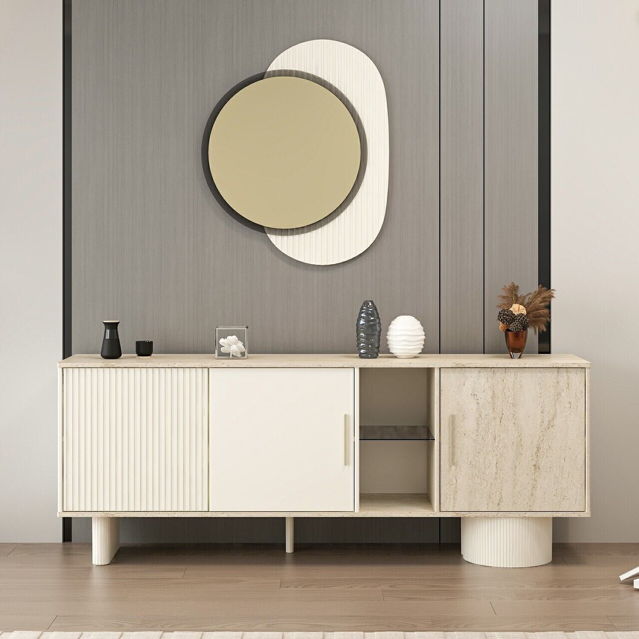 Consola, Hanah Home, Valento, 208x80x45 cm, Piatră Lunii / Travertin