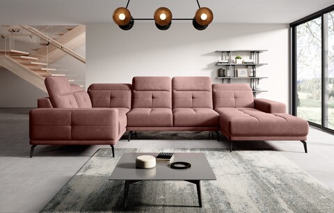 Coltar stanga 6 locuri ELTAP, LT-24LU, Neviro, 350x201x77 cm, lemn/poliester, roz inchis