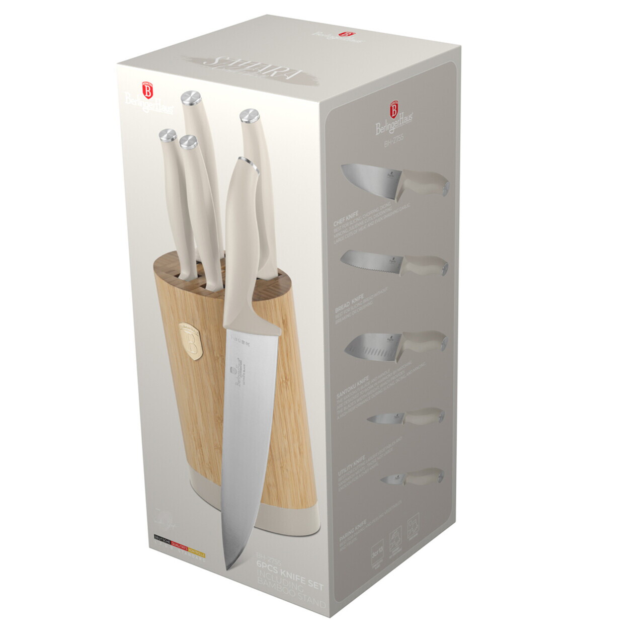 Set 5 cutite cu suport rotund Berlinger Haus, Sahara, inox/bambus, crem mat/natur - imagine 9