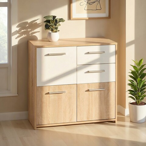 Comoda Eboli, Inter Link, 77x30x76 cm, PAL, sonoma/alb