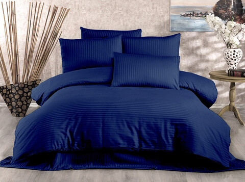 Lenjerie de pat pentru o persoana (FR), Lilyum – Dark Blue, Whitney, Bumbac Satinat (FR)