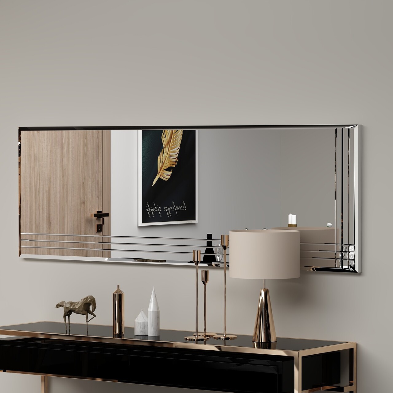 Oglinda decorativa, Siam, Trio, 40x120x2.2 cm, MDF , Transparent - 2 | YEO