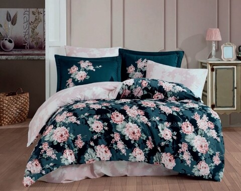 Lenjerie de pat dubla king, 3 piese, 220x240 cm, 100% bumbac satinat, hobby, adriana, verde petrol