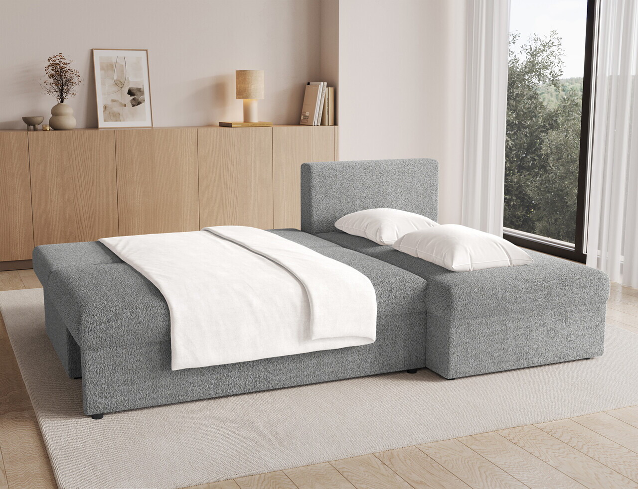 Coltar extensibil reversibil 3 locuri ELTAP, Gino, 201x143x90 cm, lemn/poliester, gri deschis — imaginea 6