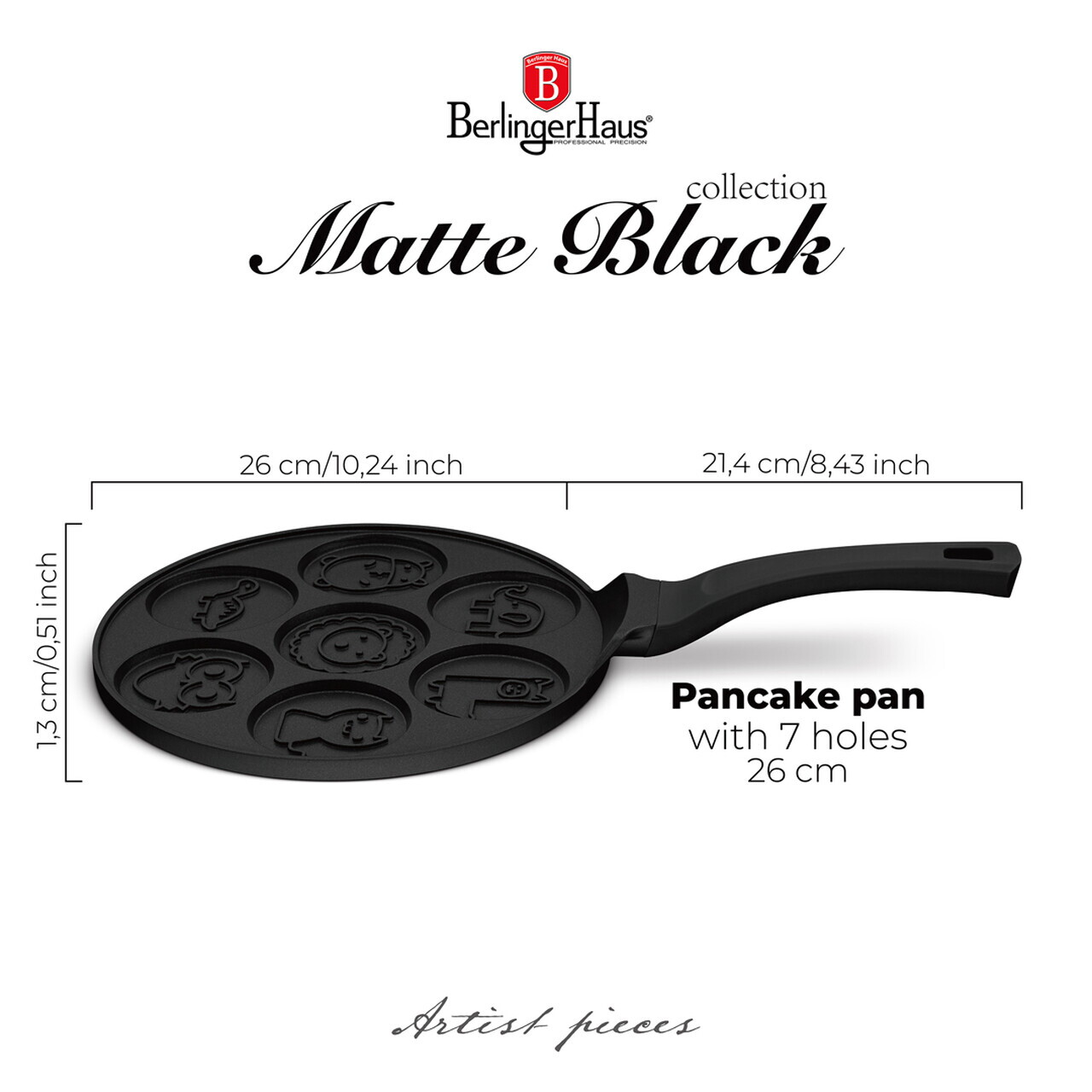 Tigaie pentru clatite, 7 forme Berlinger Haus, Black Rose, 26 cm, aluminiu turnat, negru - imagine 10