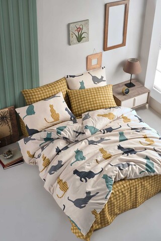 Lenjerie de pat dubla king, 3 piese, 220x240 cm, 100% bumbac ranforce, hcw, oliver, galben mustar
