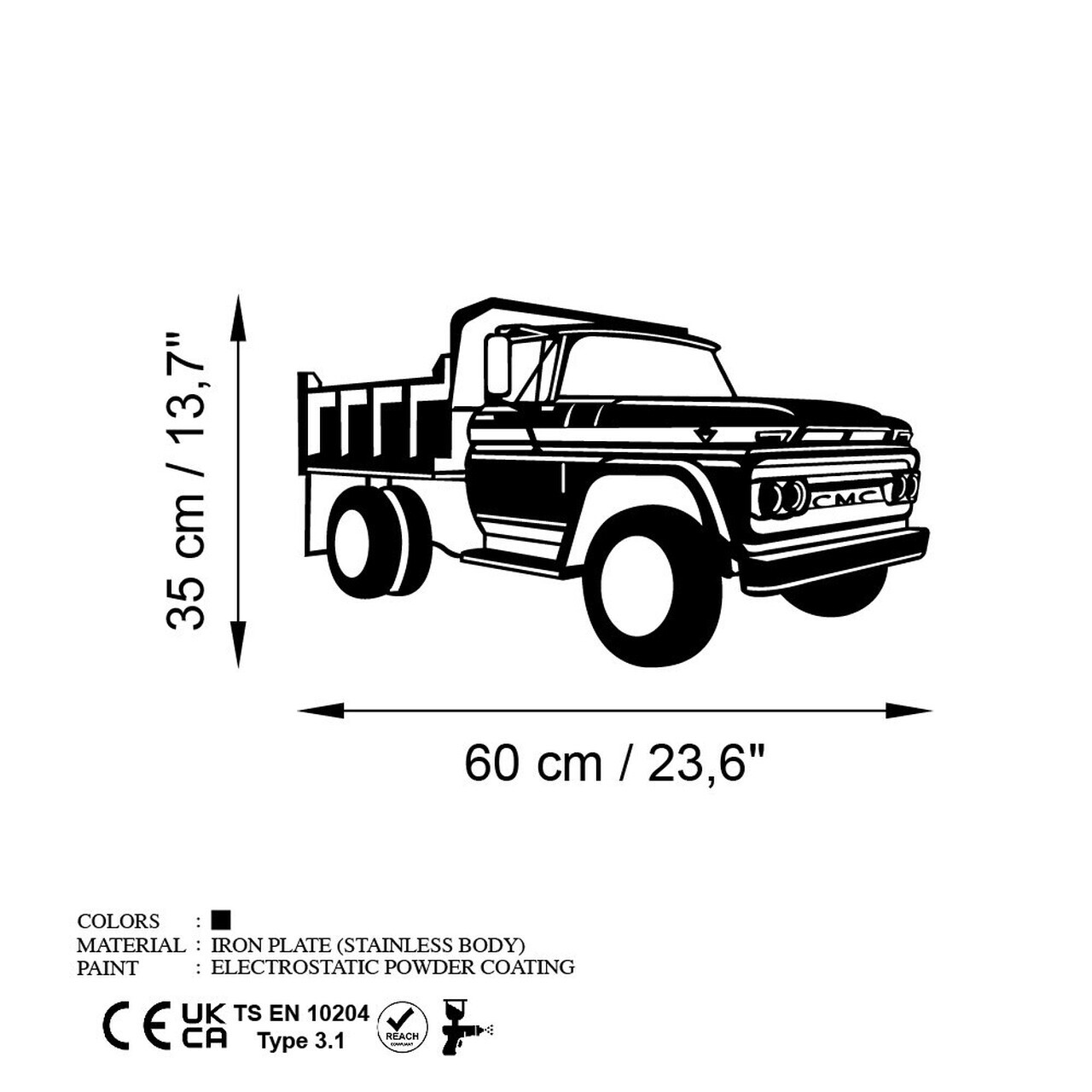 Decoratiune de perete, GMC Truck 1962, Dimensiune: 60 x 35 cm , Negru — imaginea 6
