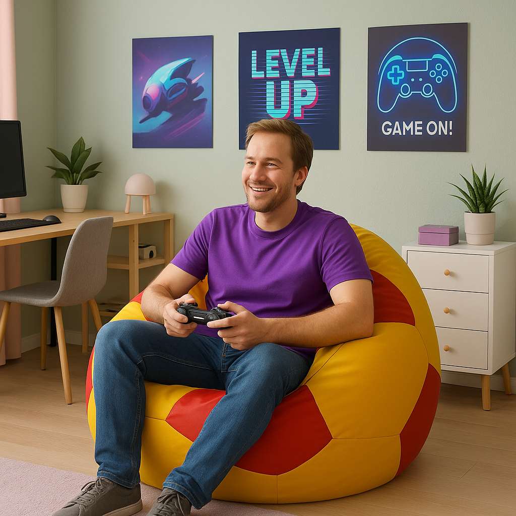 Bean Bag, Atelier del Sofa, 535PFT1225, Piele ecologica, Roșu / galben