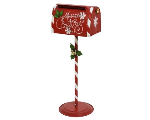 Decoratiune Mailbox, Decoris, 36.5x29.5x89 cm, metal, rosu/alb