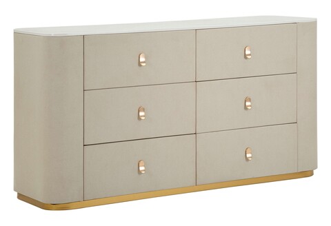 Comoda Beauty, Mauro Ferretti, 140x45x76 cm, lemn de pin/MDF/metal, crem/auriu