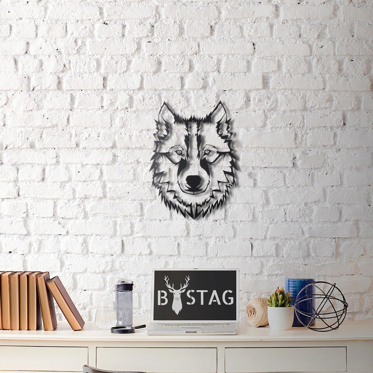 Decoratiune de perete, Wolf v11, Dimensiune: 38 x 50 cm, Negru - imagine 5