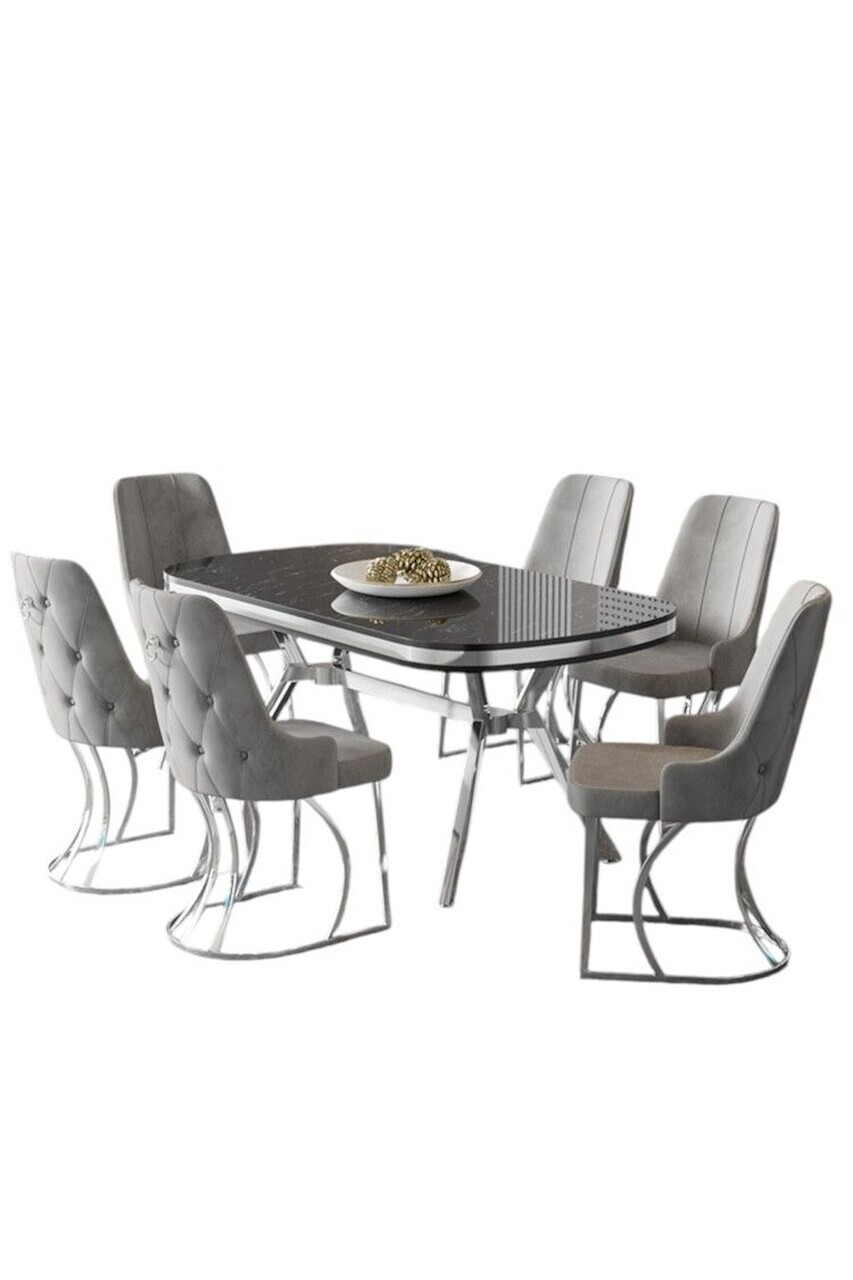 Set masa si scaune (7 piese), Hanah Home, Epal, Sonata / Crom / Gri — imaginea 2