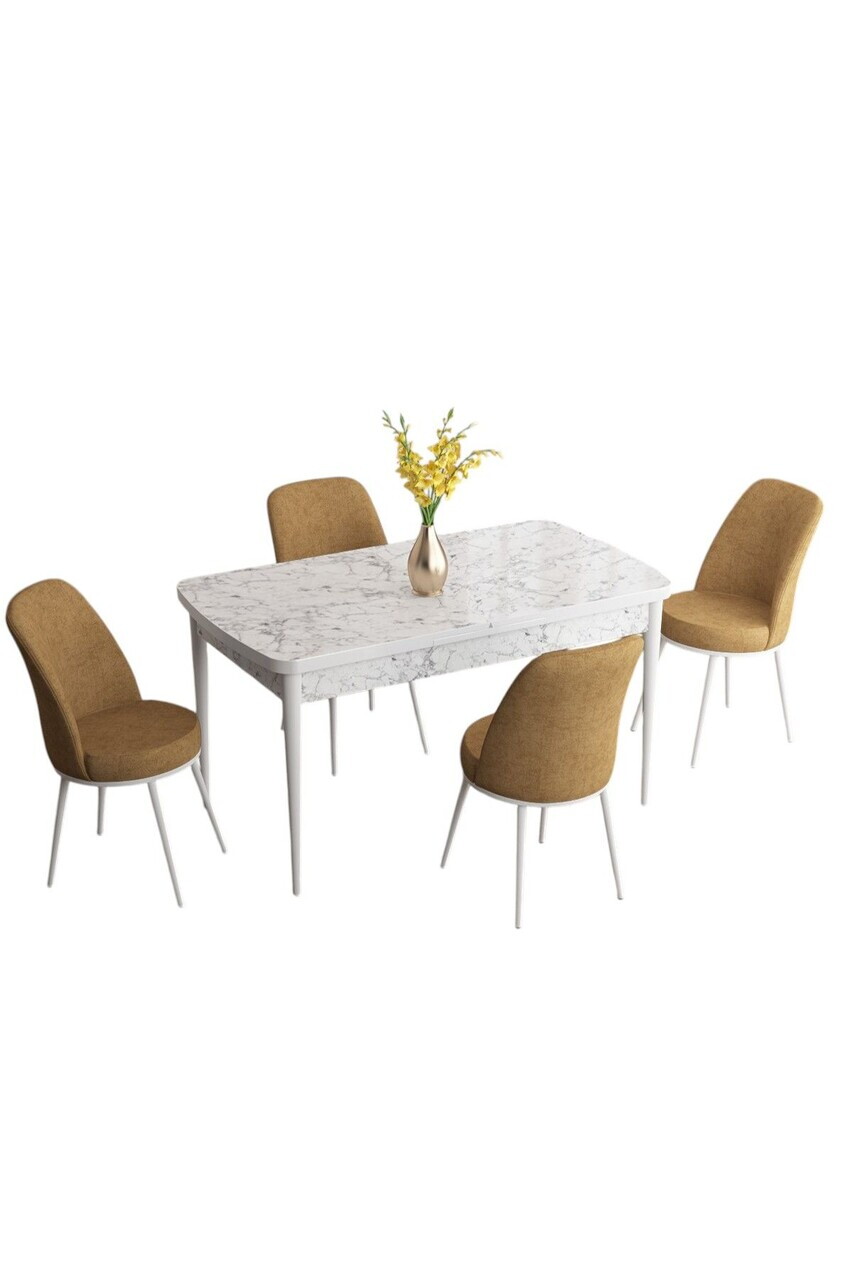 Set masa extensibila si scaune (5 piese), Hanah Home, Han, Model de marmură albă / Cappuccino — imaginea 2