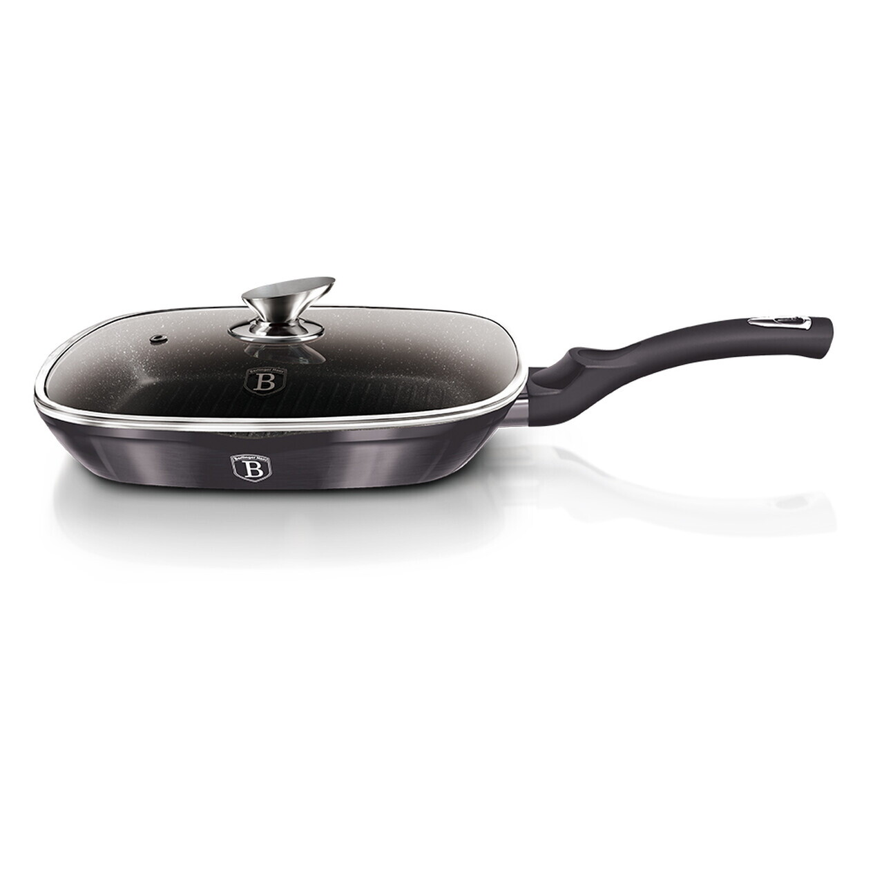 Tigaie grill cu capac Berlinger Haus, Carbon Pro, 28 cm, 2.1 L, aluminiu forjat, gri inchis - imagine 6